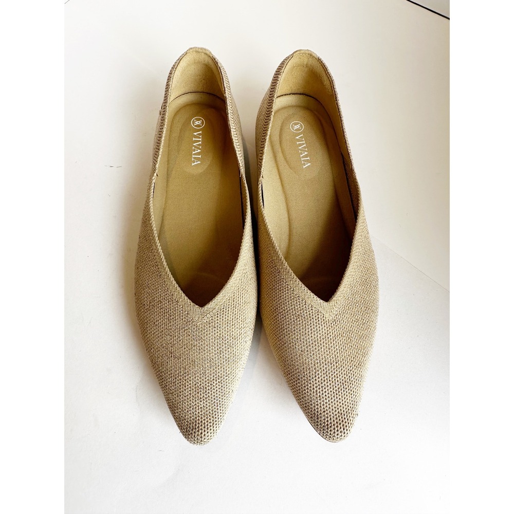 Vivaia Womens Gold Sparkly Comfort Pointed Toe Knit Flats Size 37 Metallic Shoes